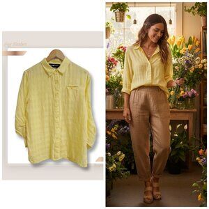 🌿Sag Harbor 100% Soft Yellow Linen Blouse - Size Small, Relaxed Fit.